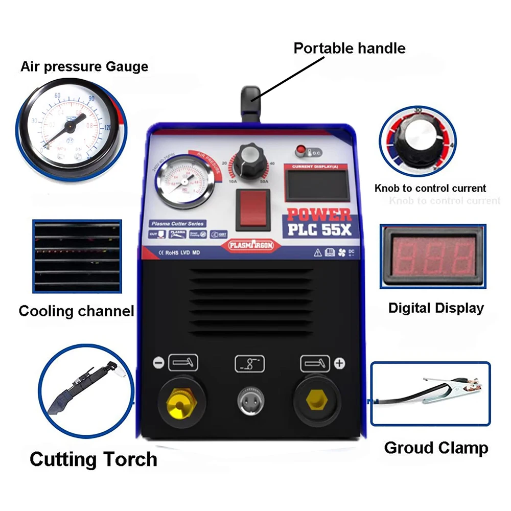 Plasma Cutter IGBT 55Amp  220V±15% Dual Voltage HF CNC Plasma Cutter for Metal 14mm Clean Cut Air Plasma Cutting Machine 2