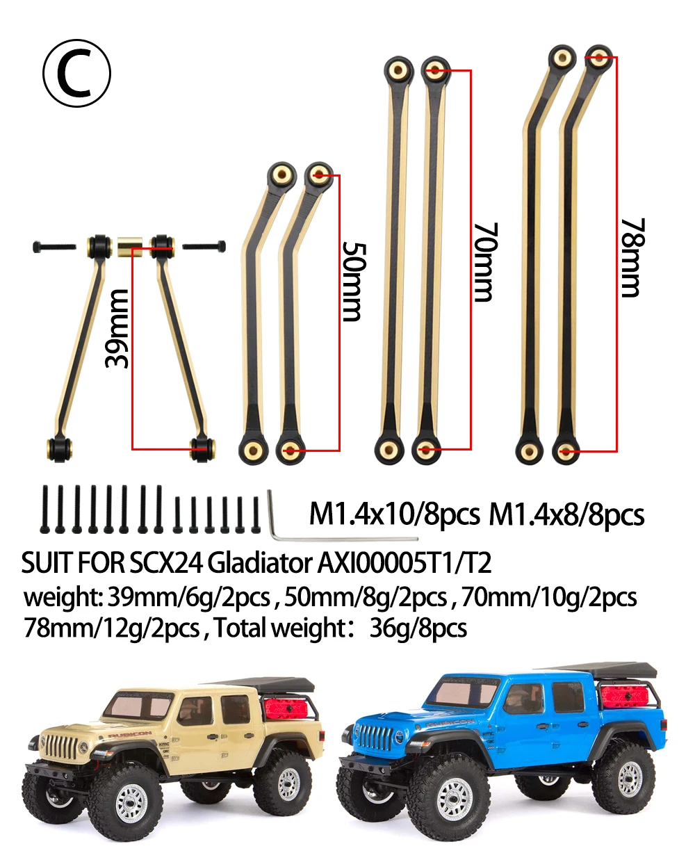 1/24 RC クローラー車ヘビー真鍮シャーシリンクステアリングロッド