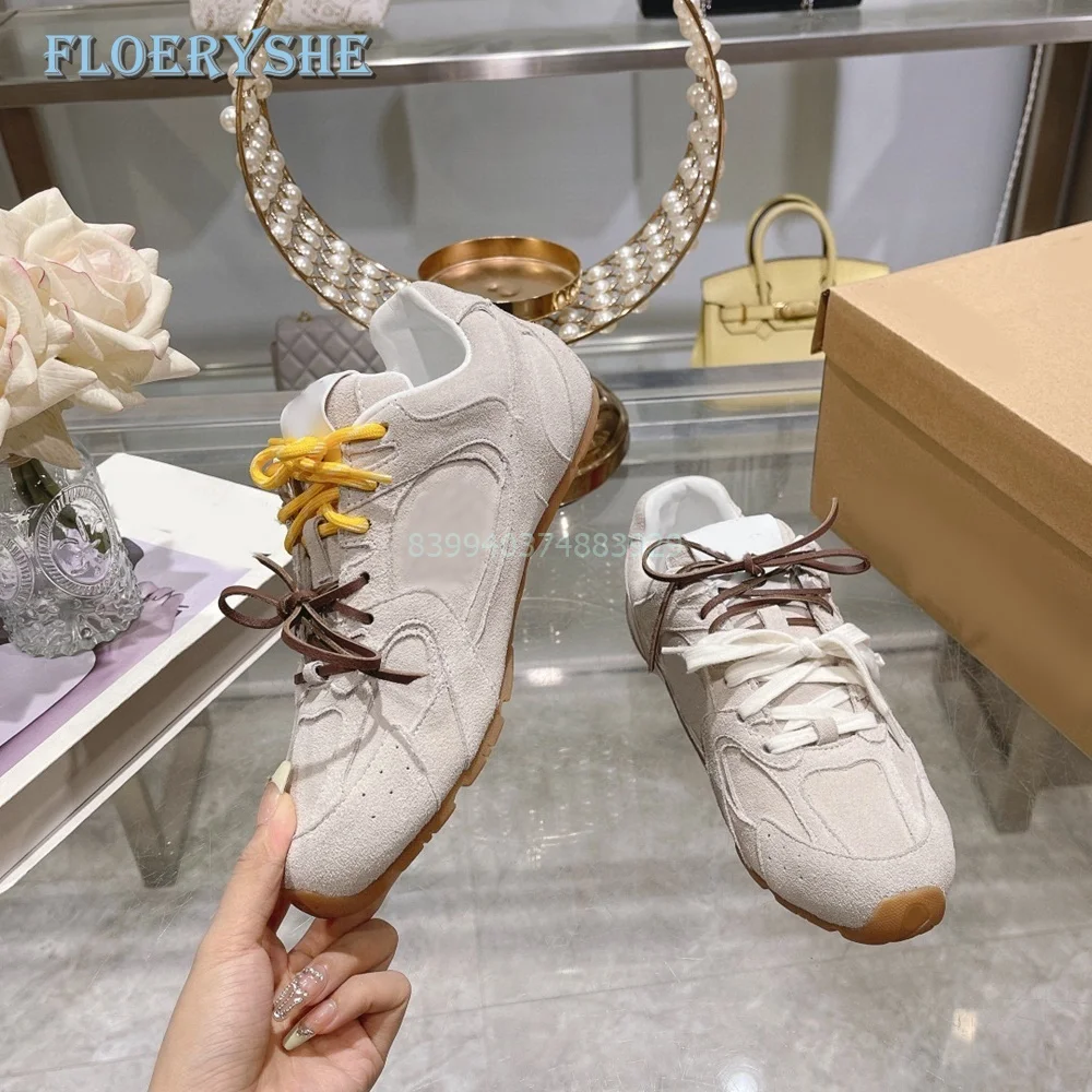 

Splicing Lace-up Sneakers Mesh Spring Women Sports Shoes Outside Flats 2024 New Arrival MIxed Color Soft Sole Breathable