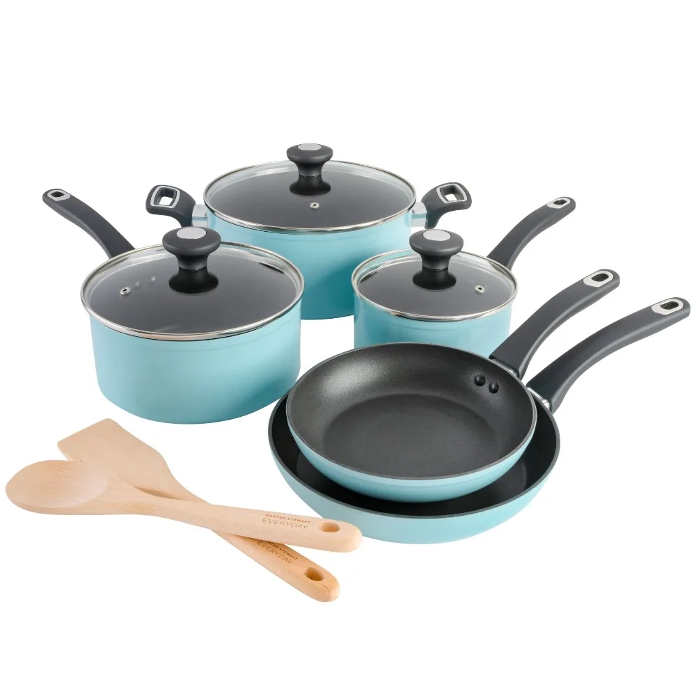 

10 Piece Light Blue Enamel Aluminum Cookware Set Made of Heavy-duty Aluminum for Easy Cleaning