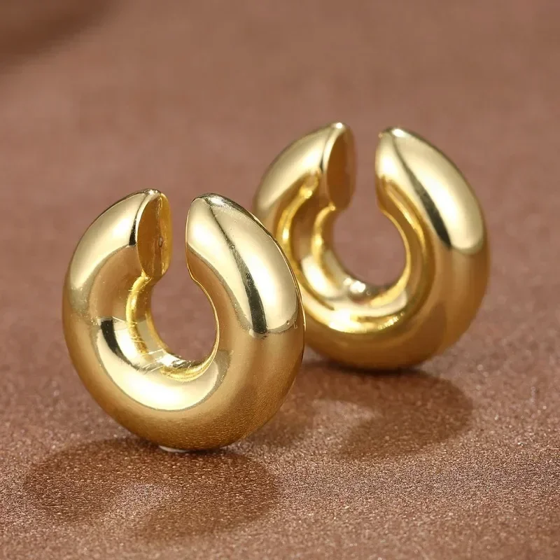 Clip Earrings Punk Non Piercing Chunky Round Circle Clip Earring Women Gold Plated C Shape Ear Cuff Stud Tube Thick Earclips Jewelry Gifts