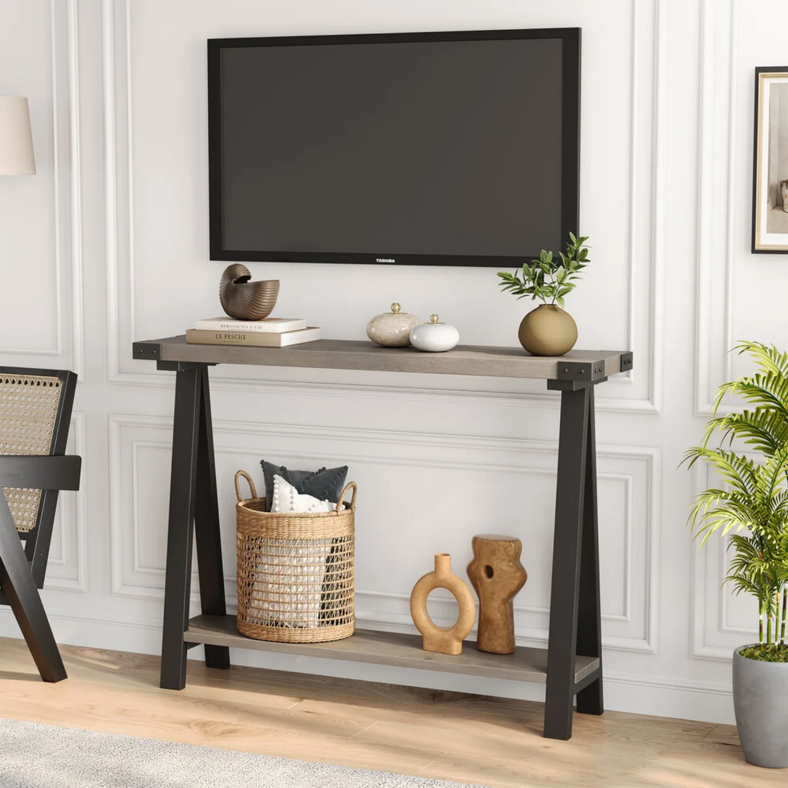 US 2-Tier Narrow Sofa Console Table w/Shelf Slim Behind Couch Home Entryway Hallway