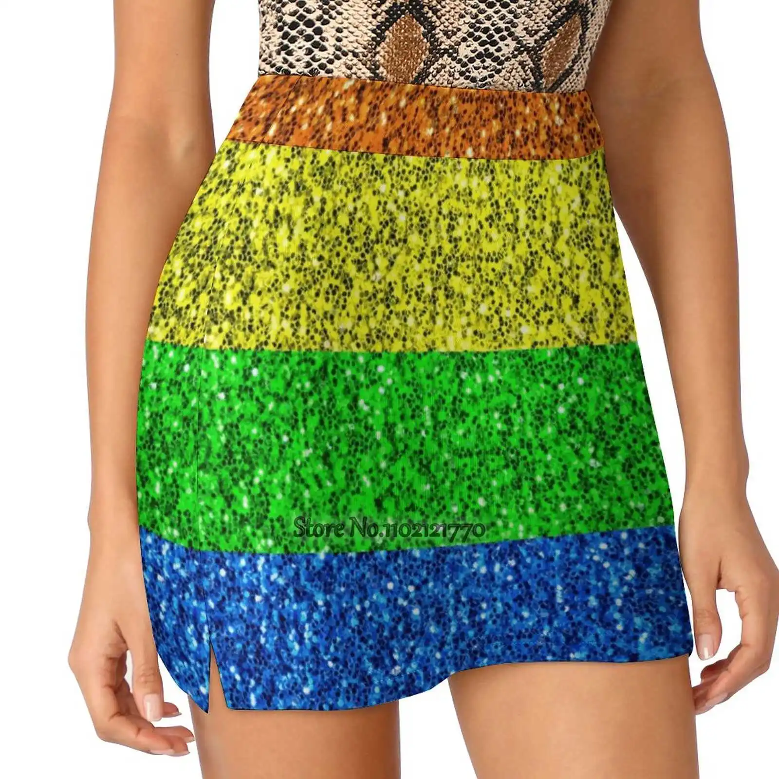 

Flag Vibrant Rainbow Faux Glitter Sparkles Women Tennis Skirts Golf Badminton Pantskirt Sports Phone Pocket Skort Flag Sparkles