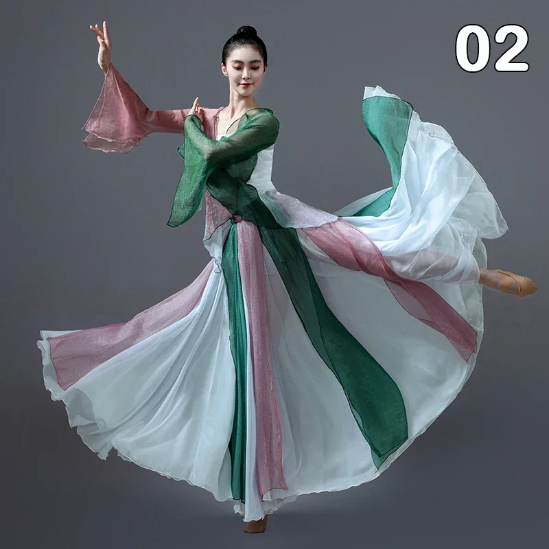 

720 Degree Classical Dance Big Swing Skirt Antique Style Women Elegant Flowing Chiffon Dance Costume Practice Performance Skirt