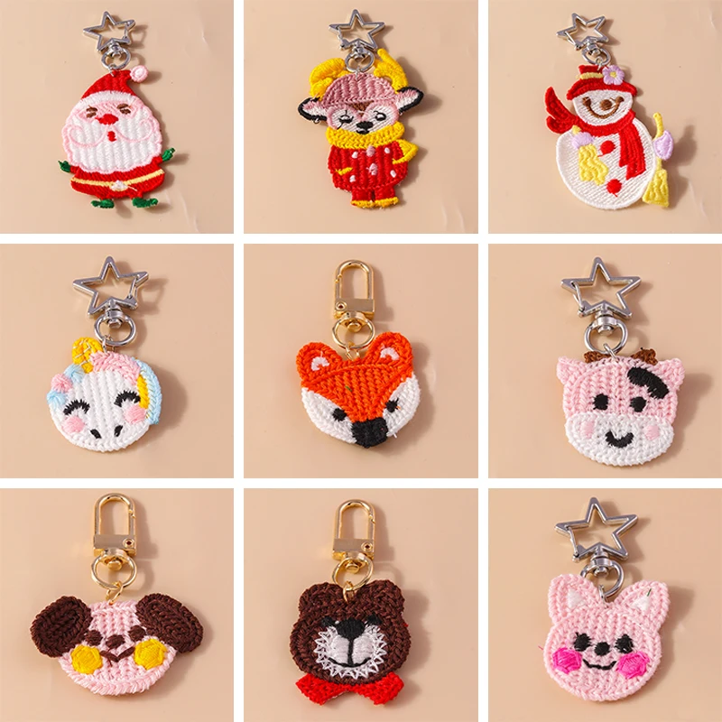 Niedlicher handgemachter gestrickter Cartoon-Tier-Bär-Welpen-Schlüsselanhänger, gehäkelter Elch, Schneemann, Schlüsselanhänger, Anhänger, Handtasche, Dekor, Schmuck, Geschenke