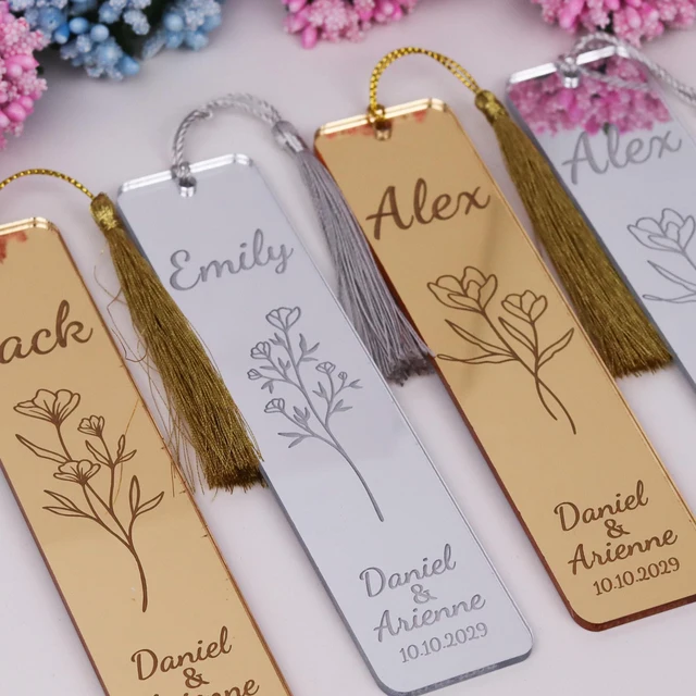 ป้ายชื่อแขกงานแต่งงานแบบกำหนดเอง 10/30/50 ชิ้น ที่คั่นหนังสืออะคริลิคแบบกระจก ของชำร่วยงานปาร์ตี้ ของขวัญงานอาบน้ำเจ้าสาว ของที่ระลึกสำหรับเพื่อนเจ้าสาว 1