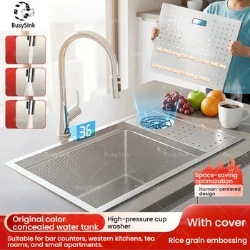 อ่างล้างจานครัวสแตนเลส 304 สีเงิน แบบซ่อนอเนกประสงค์ ช่องเดียว ขนาดเล็ก พร้อมที่ล้างแก้ว 1