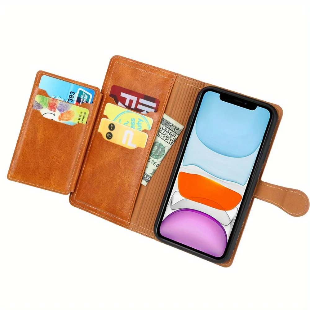 Luxury Faux Leather Flip Wallet Case with Zipper Pocket Cover