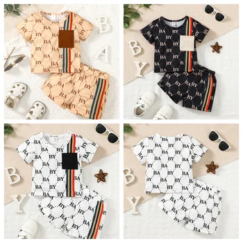 0-3 anni Bambino Neonato 2 pezzi Set di abbigliamento T-shirt Lettera Top a maniche corte con pantaloncini Abito fotografico in stile lusso leggero 1
