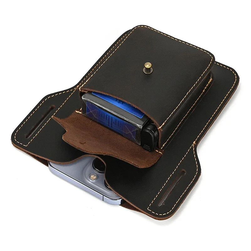 Genuine Leather Men's Waist Bag Phone Pouch