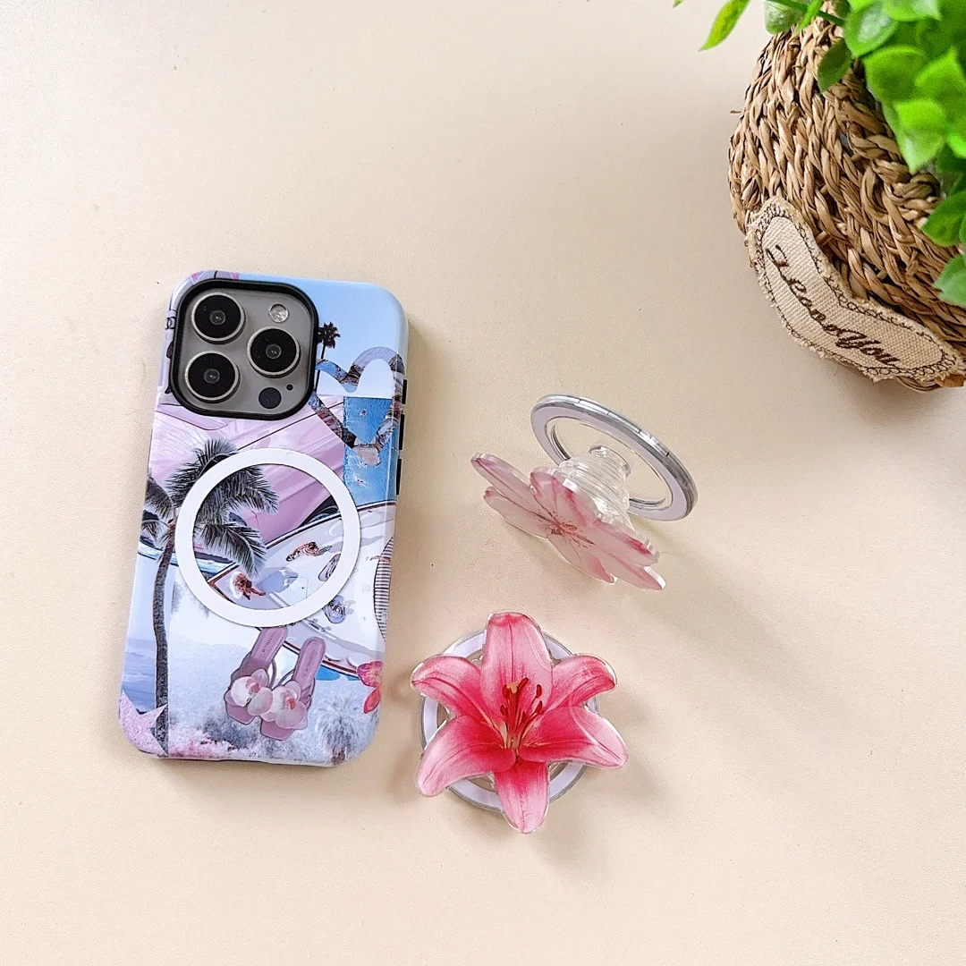 Flower Magnetic Attraction Phone Holder Case - Shockproof Back Cover