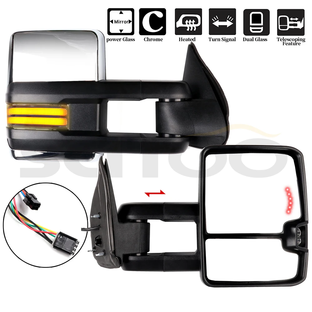 Scitoo Chrome Power Heated Dynamic LED Signals Towing Mirrors Auto