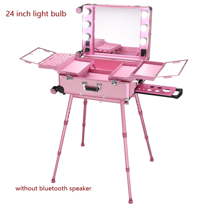 thumbnail image 1 of Nuevo estuche de cosméticos rodante profesional, maleta con ruedas para maquillaje de belleza, espejo con luz LED, equipaje, marco de aluminio, mesa plegable, 1 of 4