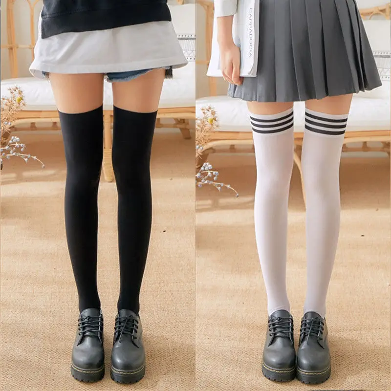 Sexy Medias Black White Striped Long Socks Women Velet Over Knee Thigh High Stockings Girls Anime Lolita Cosplay Costumes women socks anime socks anime stockings knee stockings