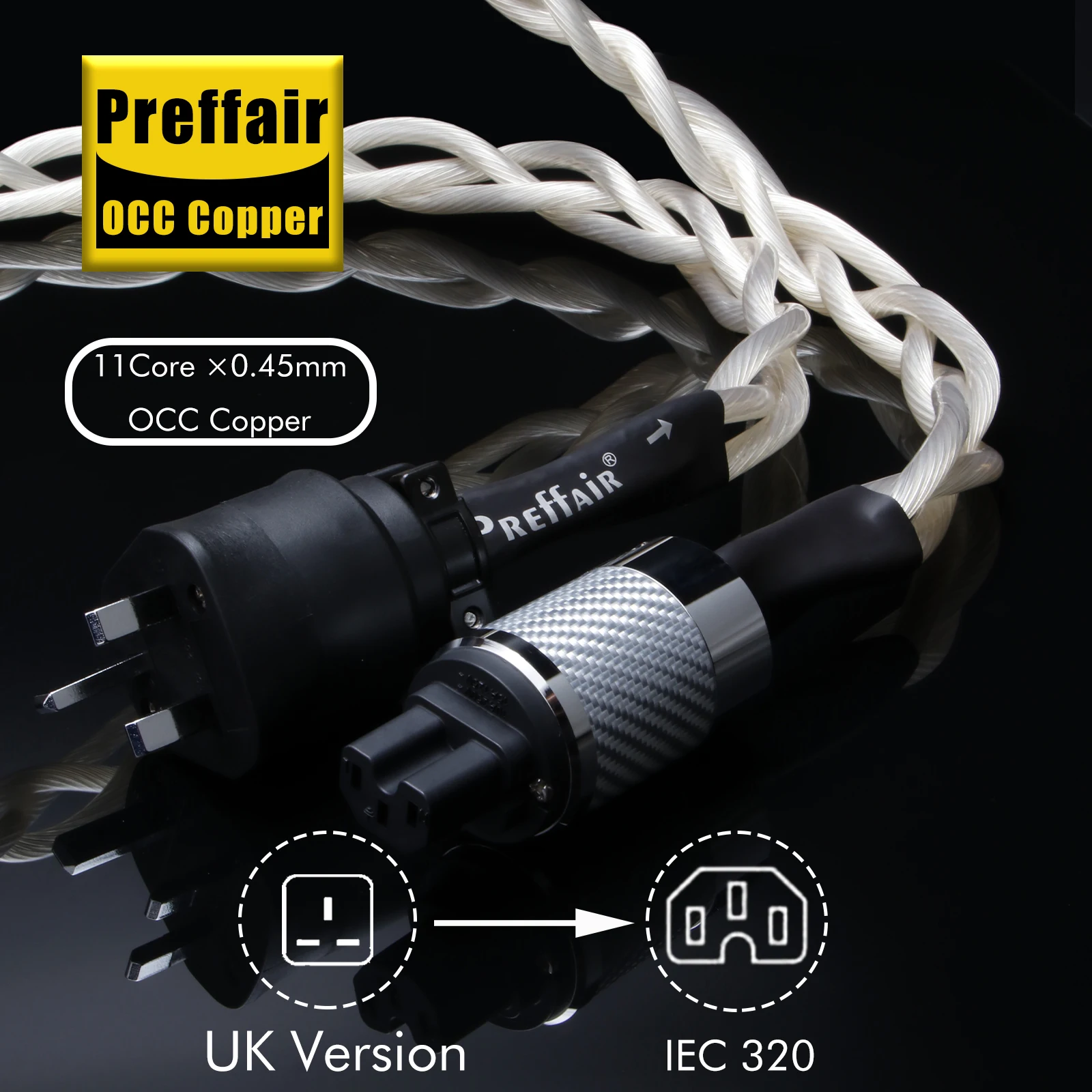 Preffair X402 Stromkabel, Stecker aus Kohlefaser mit Rhodiumbeschichtung, 5N OCC, reines Silber (99,9998 %) für Audiophiler Verstärker, DAC, Filter – Detail 9