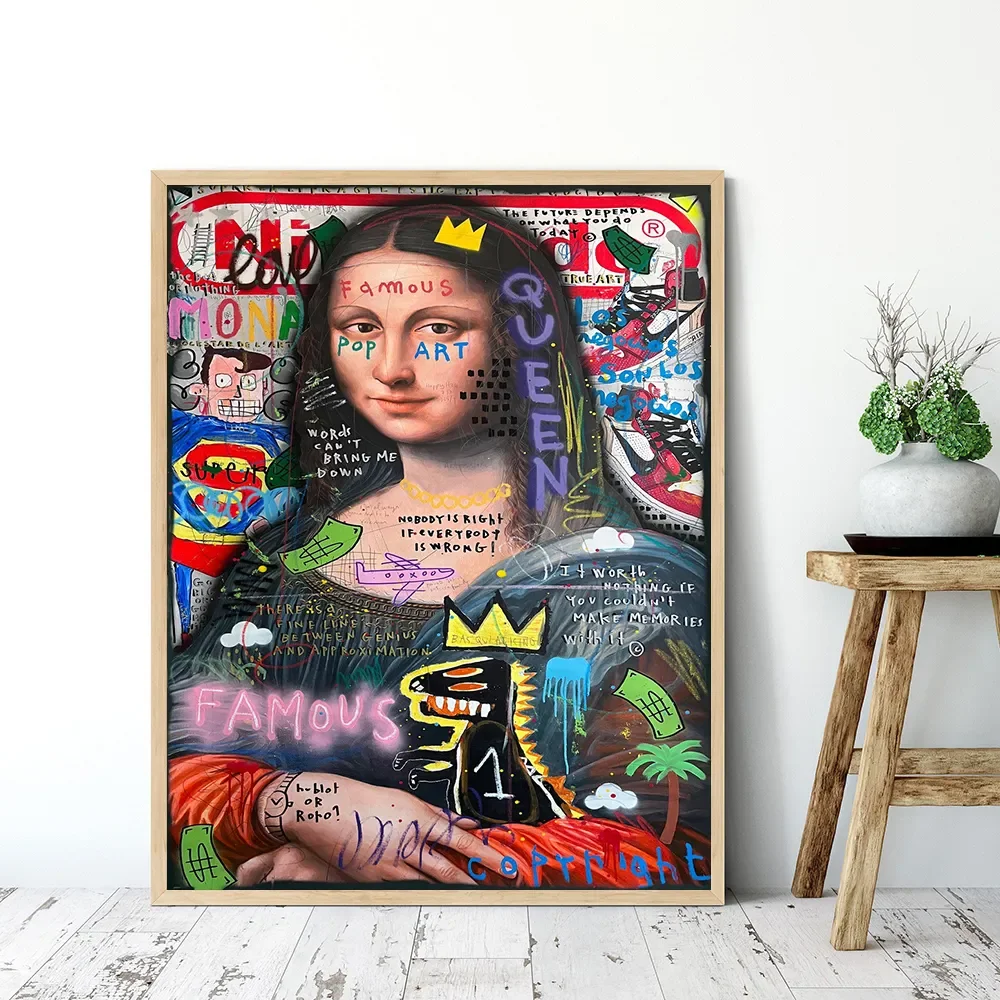 

Graffiti Mona Lisa Crown Pop Art Poster Print On Canvas Painting Abstract Wall Picture For Living Room Home Decoration Frameless