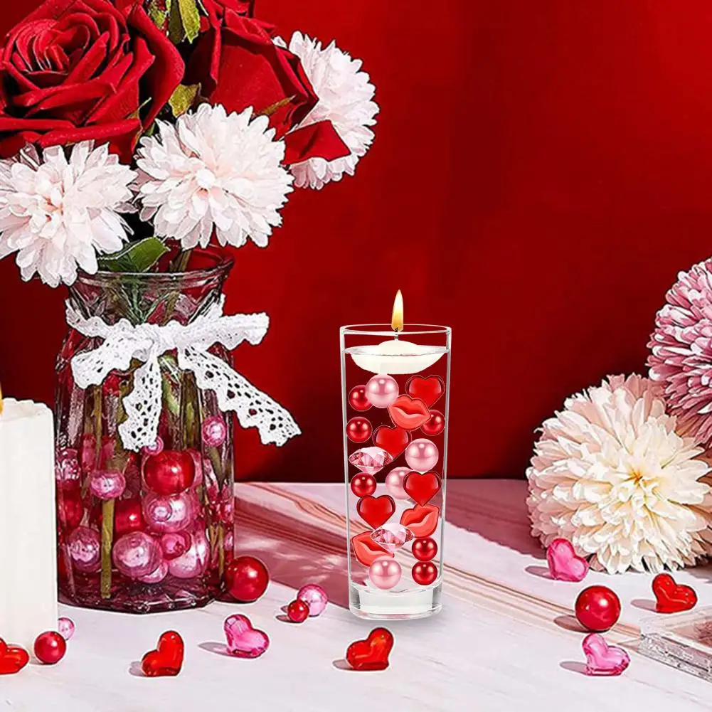 

Plastic Vase Fillers Valentines Day Vase Filler Heart Lip Diamond-shaped Floating Faux Pearls Christmas Holiday Home Decoration
