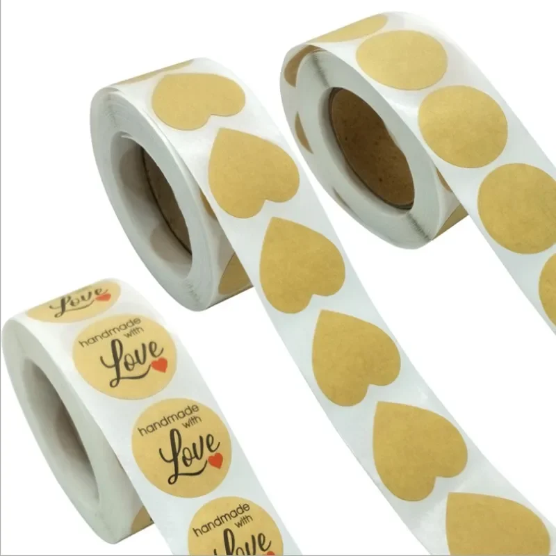 500Pcs 1 inch Roll sealing stickers round cowhide blank sticker label Kraft paper DIY Paper bag packaging 25*25mm