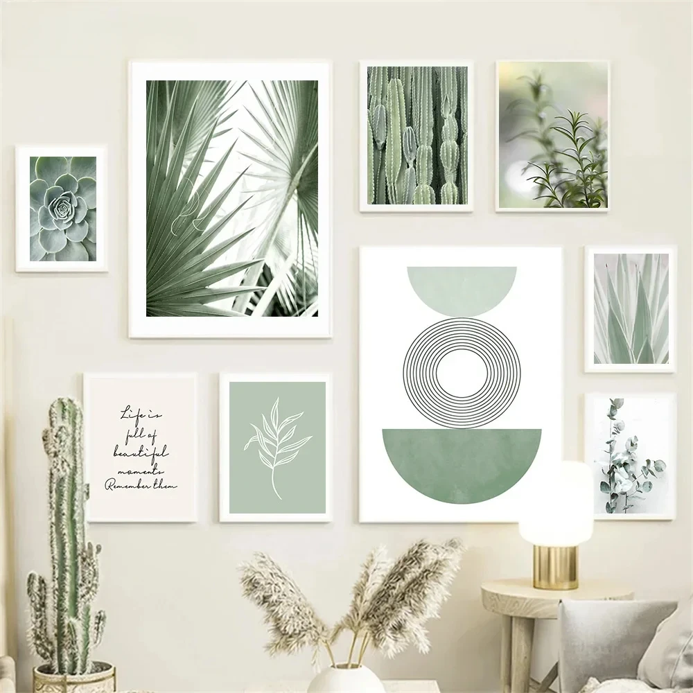 

Green Leaves Plant Posters Agave Cactus Abstract Line Geometry Wall Art Prints Canvas Painting Nordic Pictures Living Room Decor