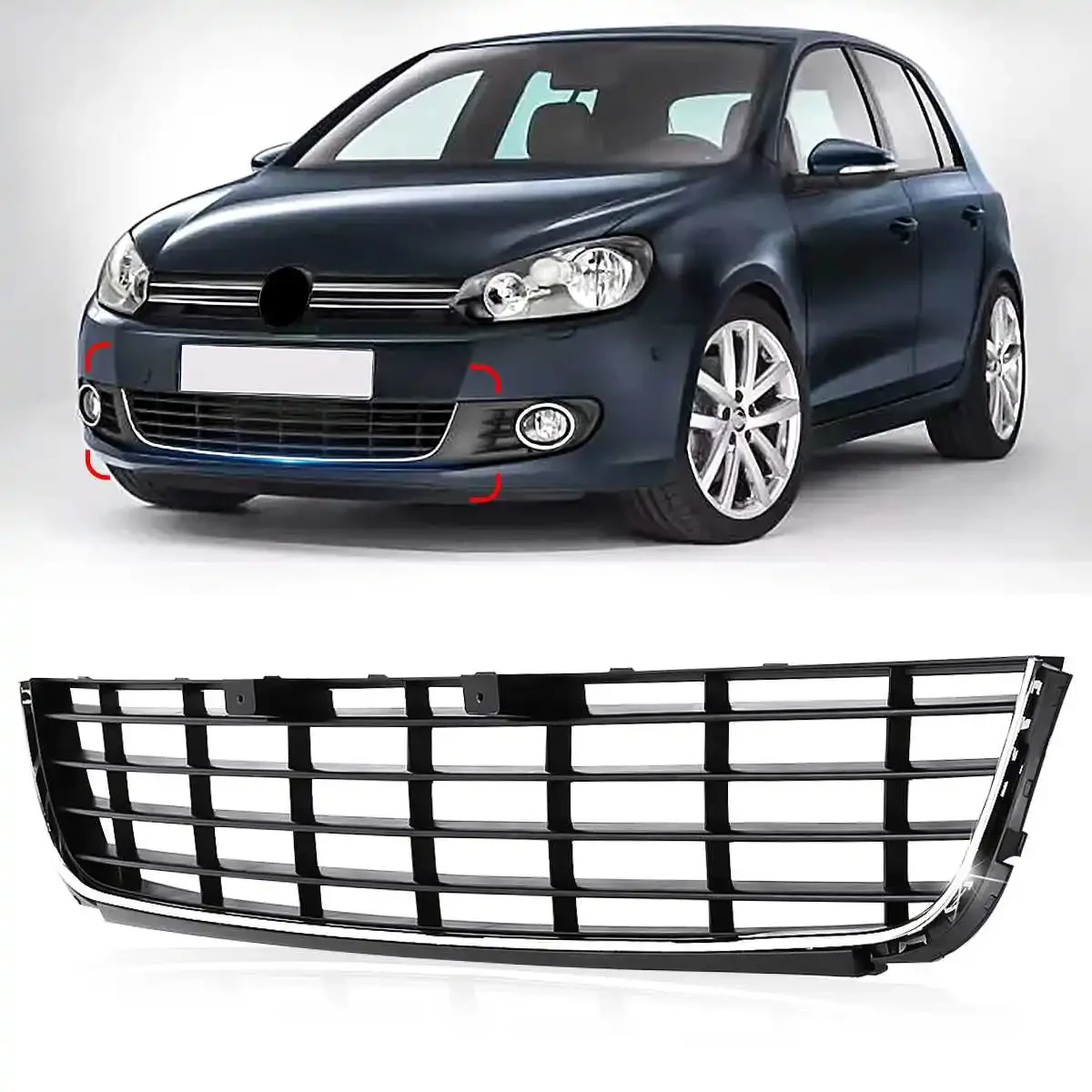 

New Car Front Lower Centre Bumper Grille Grill Panel Chrome Trim Cover For VOLKSWAGEN For VW For GOLF MK6 2008-2013 Racing Grill