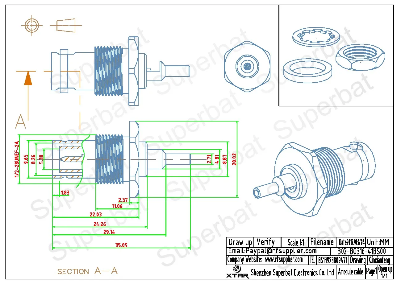 RF Coaxial Connector for RG316 Cables Male Pin Female