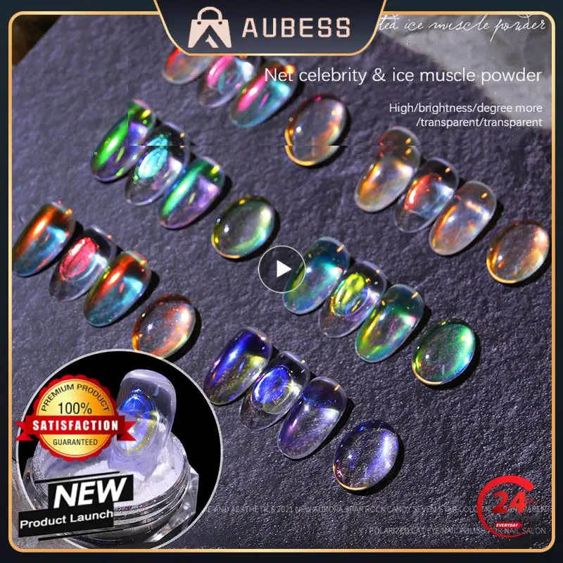 Aurora Nail Glitter Powder Ice Trasparente Muscle Multicolor Rainbow Uv Gel Pigment Chrome Nail Art Decoration