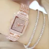 3pcs/set Ladies Watch Luxury Women Watch Crystal Rhinestone Watches Quartz Stainless Steel Strap Wristwatch Square Dial Wrist 1