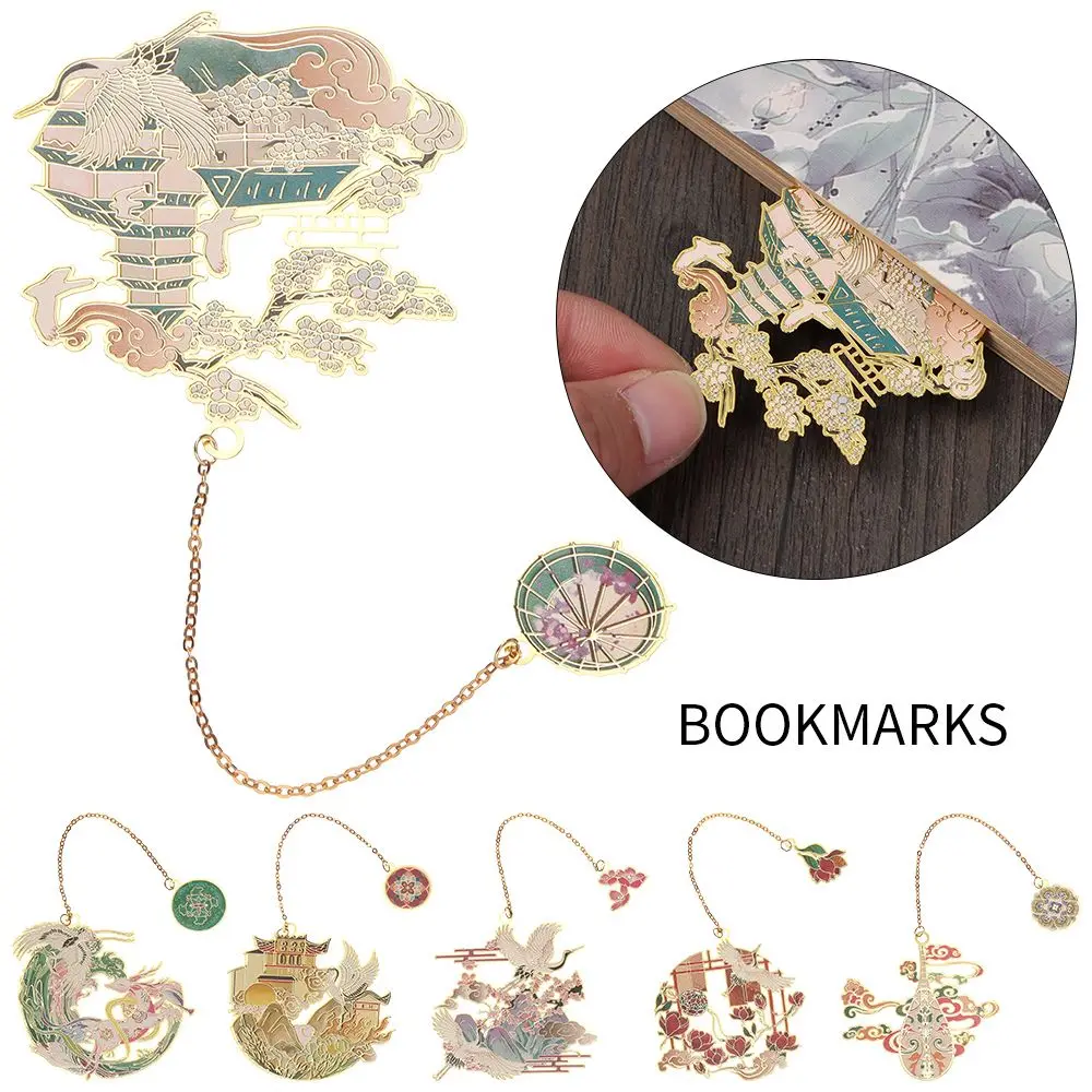 

Stationery Chinese style Retro Pendant Tassel Book Clip Brass Bookmark Painted Pagination Mark