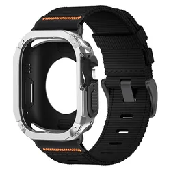 TPU PC Case with Nylon Strap for Apple Watch - Durable Protective Cover (BlackO - Silver)
