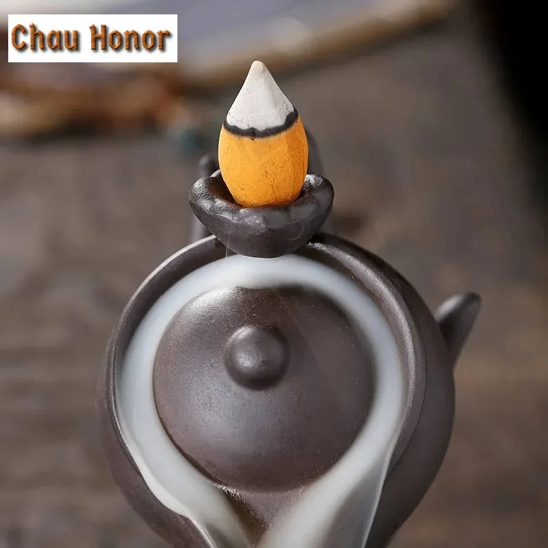 Fingered Citron Backflow Incense Burner Living Room Watch Smoke Waterfall Ceramic Home Decor Ornaments Teapot Incense Base