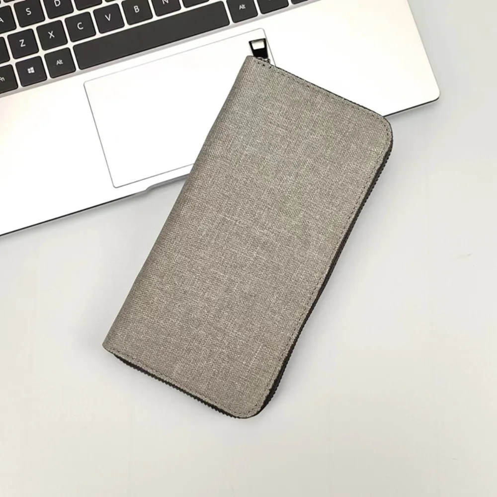 Men Long Zipper Wallet Large Capacity Multi-card Business Canvas Hand-held Wallet Urban Simple Style Daily Match