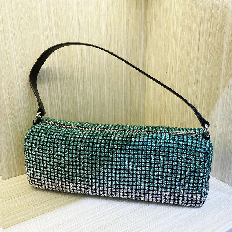 thumbnail image 1 of Bolso de noche con forma de almohada para mujer, bolso de mano de diseñador de lujo, novedad de 2024, con mosaico brillante y diamantes de imitación degradados para el hombro, 1 of 5