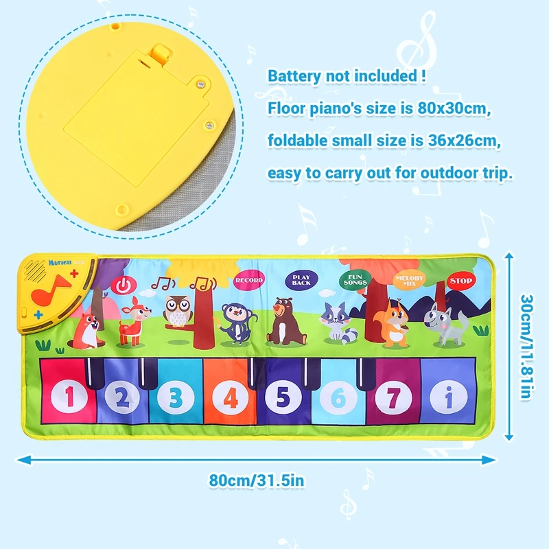 Music Game Mat Musical Piano Mat For Kids Floor Keyboard Dance With 8 Animal Sounds Baby Study Educational Toys-A82K