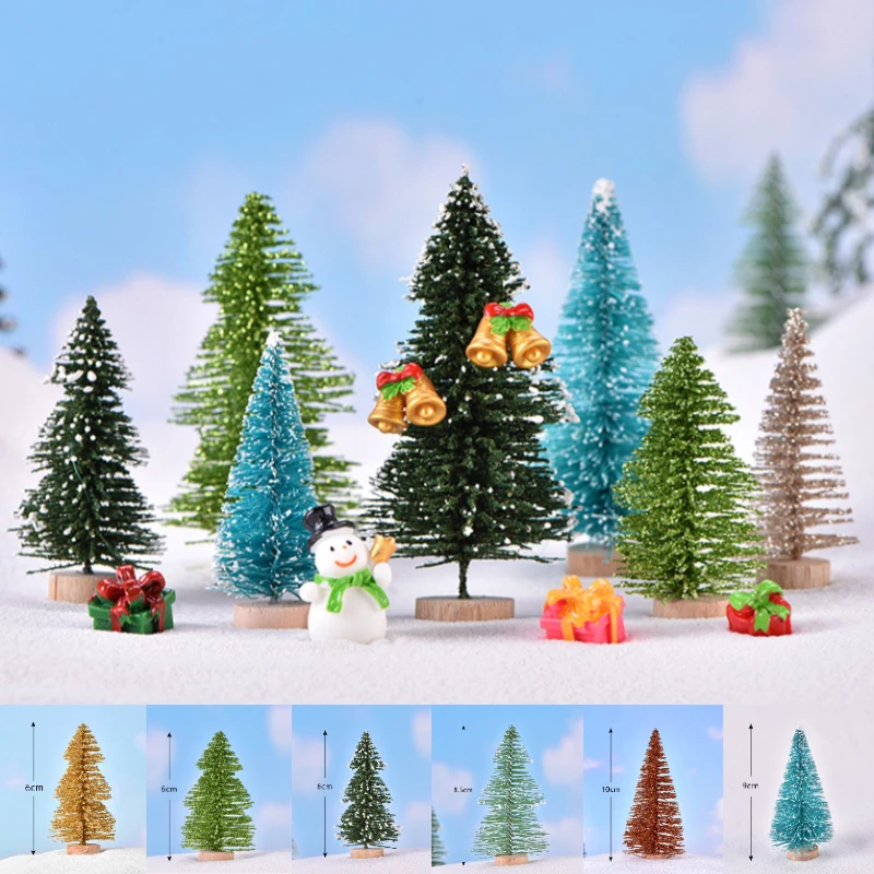 1pc Artificial Christmas Tree Figurines Sisal Silk Cedar Pine Tree Mini Ornaments Micro Landscape New Year Fairy Garden Decor 10pcs mini snowmen santa elk christmas tree terrarium figurines christmas miniature fairy garden decor snow landscape model