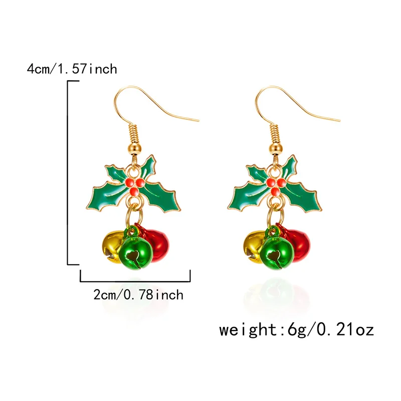 Minimalistischer rot-grüner Glocken-Quasten-Ohrring für Frauen, goldfarbene Schleife, süßer Weihnachts-Ohrring, eleganter Neujahrsparty-Schmuck, Geschenke – Detail 7