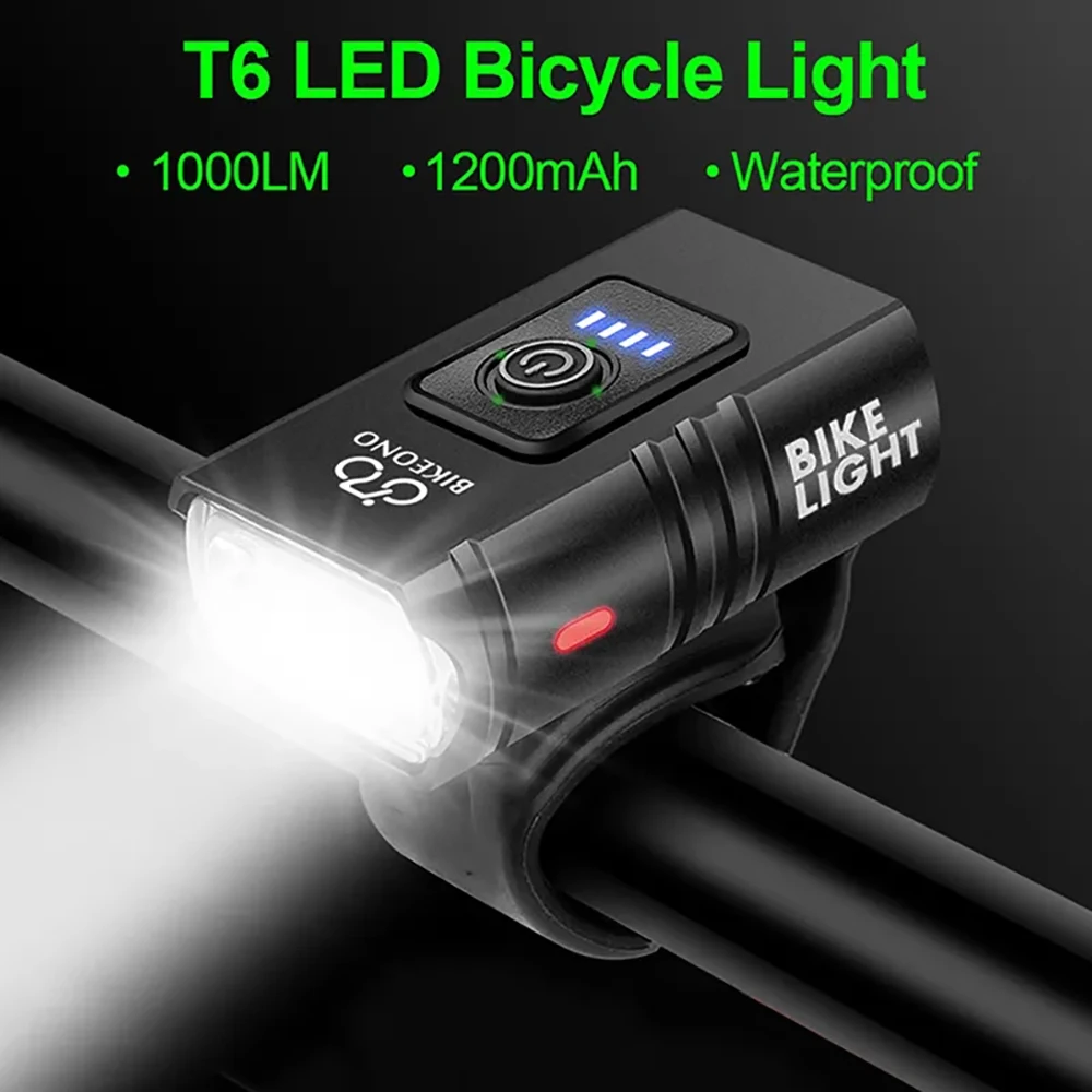 

1000LM Bike Light Headlight T6 Bicycle Flashlight LED USB Rechargeable Torch Aluminum Alloy Cycling High Beam Low Accessories