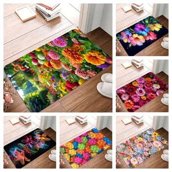 Beautiful Flowers Printing Non-Slip Small Rug Waterproof Easy Clean Floor Mat for Indoor Outdoor Use Durable Home Decor Fashion 1