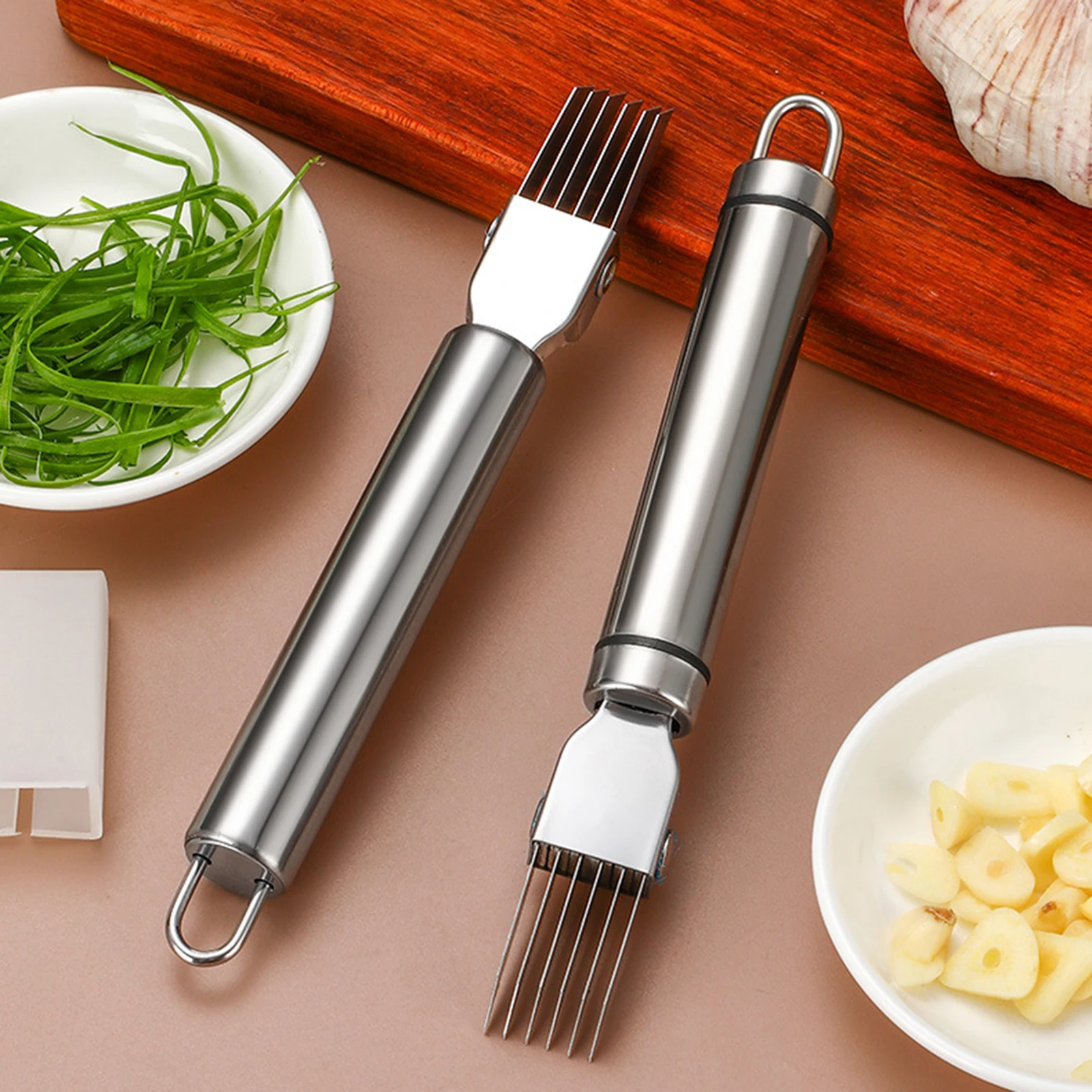 Multi Function Shredded Onion Slicers with Cover Sharpen Stainless Shredded Green Onion Cut Slicer Kitchen Vegetable Cutter Tool