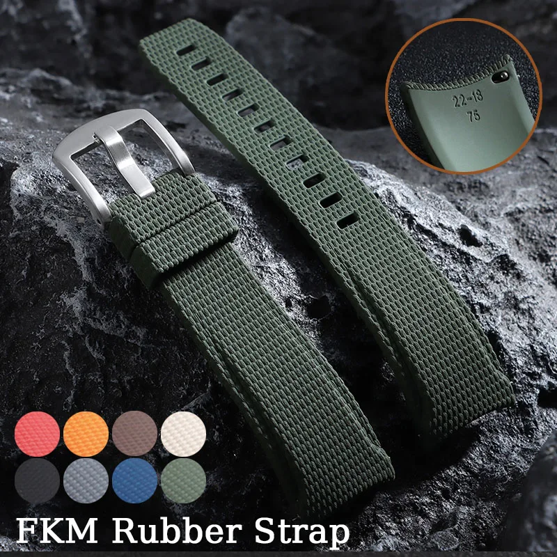 Premium Curved End FKM Rubber Watch Strap - Quick Release Bracelet for Men and Women (Multiple Sizes Available)