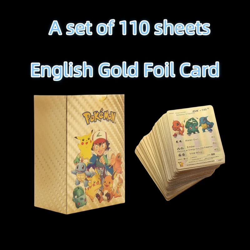 

Pokemon DIY Pikachus Charizard Mewtwo Sylveon Blastoise PVC English Gold Foil Card A Set of 110 Sheets Game Collection Cards