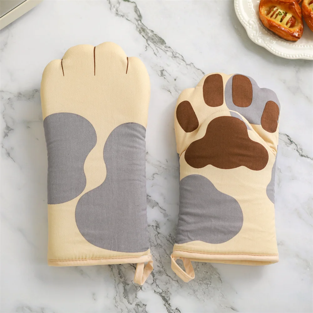 

Микроволновые термостойкие длинные Мультяшные перчатки Potholder с милыми кошачьими лапами для барбекю, детской кухни