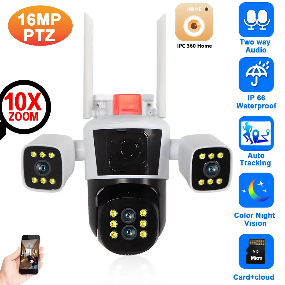 10X Zoom 4K 16Mp Wifi Ip Camera Outdoor Four Lens Ptz Telecamera Di Sicurezza Auto Tracking Wireless Cctv Sistema Di Videosorveglianza P2P