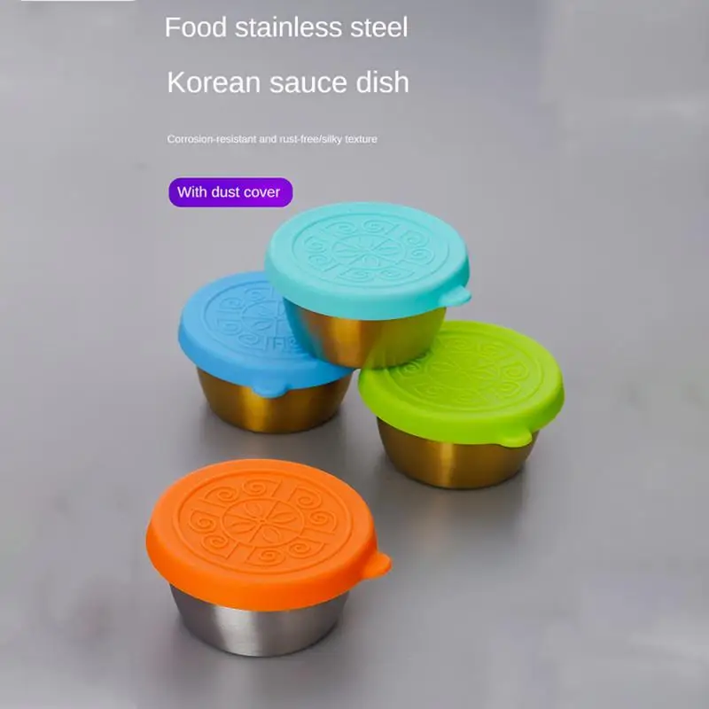 Reusable Condiment Containers Stainless Steel Sauce Cup With Silicone Lids 1.7oz Salad Dressing Container Picnic Food storage box food storage container food storage box seasoning storage container 1/2/4PCS