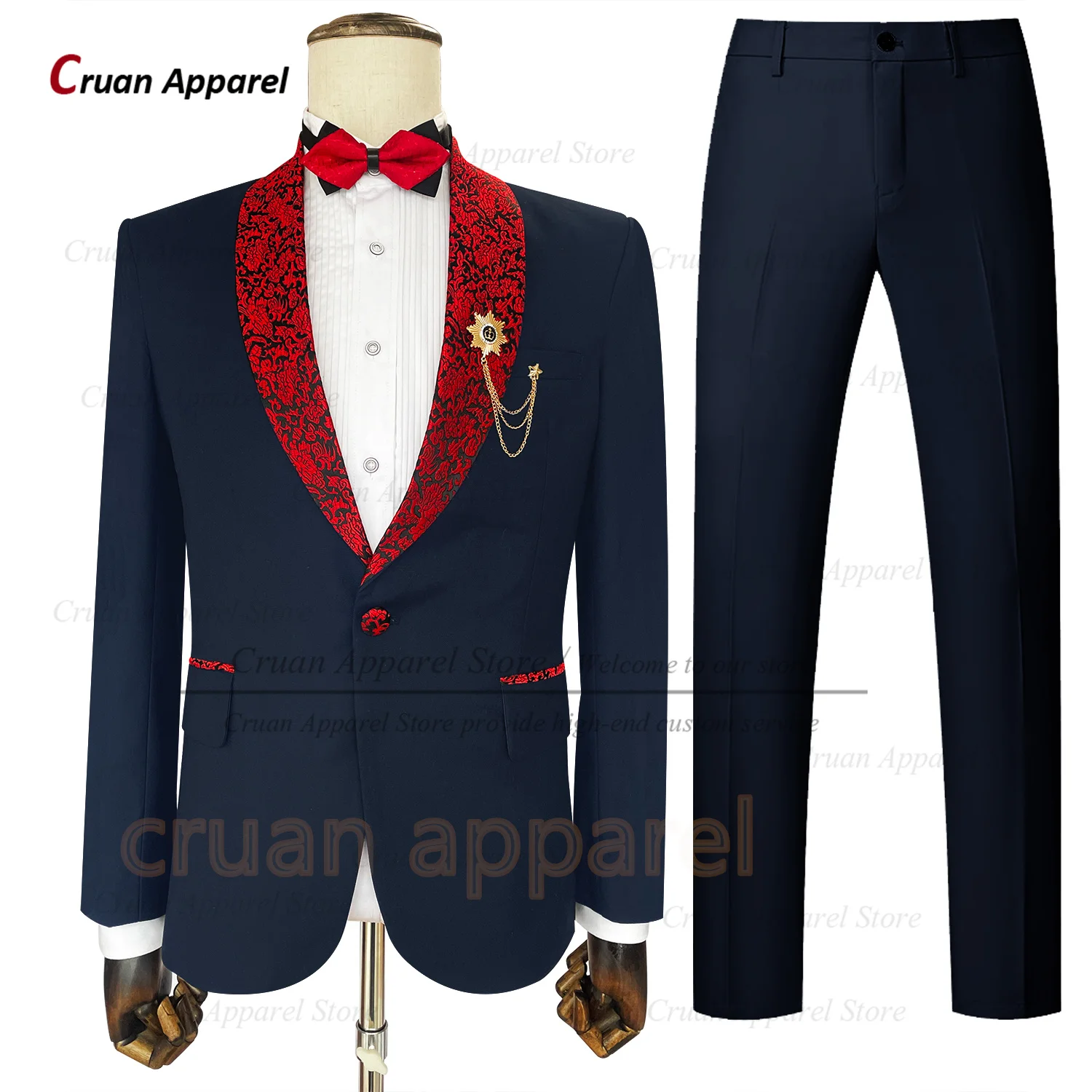 Formal Men Suit Sets Wedding Groomsman Fashion Jacquard Shawl Lapel Jacket Evening Party Tailor-made Slim Fit Blazer Pants 2 Pcs
