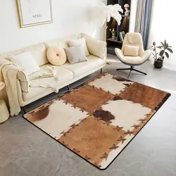 Western Cowhide Area Rug Cow Fur Print Rug Rustic Farm Animal Carpet for Boys Girl Cowboy Non Slip Door Mat Sofa Table Floor Rug