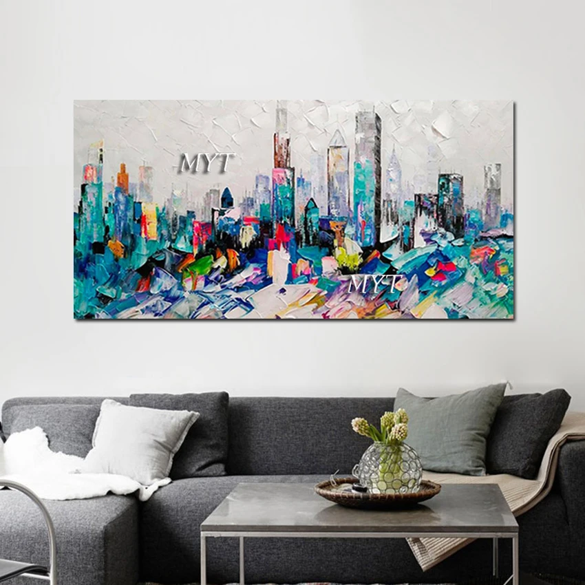 

Холст с ножом, художественный дизайн, стильная картина, акриловый настенный Декор, без рамки, здание города, картина маслом, абстрактный пейзаж, ручной рисунок