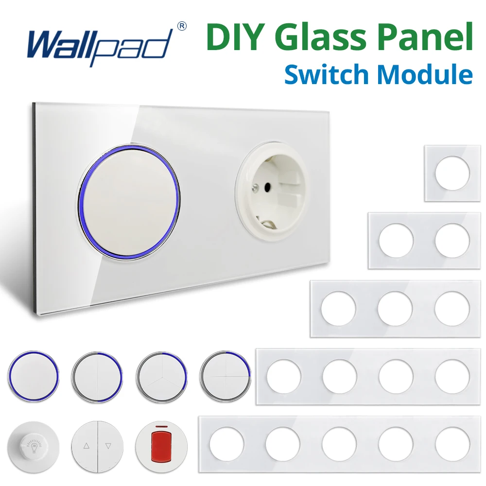 Wallpad DIY Module White Glass 1 2 3 4 Gang 2 Way Wall Light Switch Circle Blue LED Indicator Function Key Only AC110-220V 16A