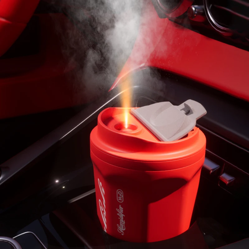 2022 Newest Coke Cup Humidifier Rechargeable 400ml Wireless Portable Flame Air Humidifier with Battery Home Car Aroma Diffuser