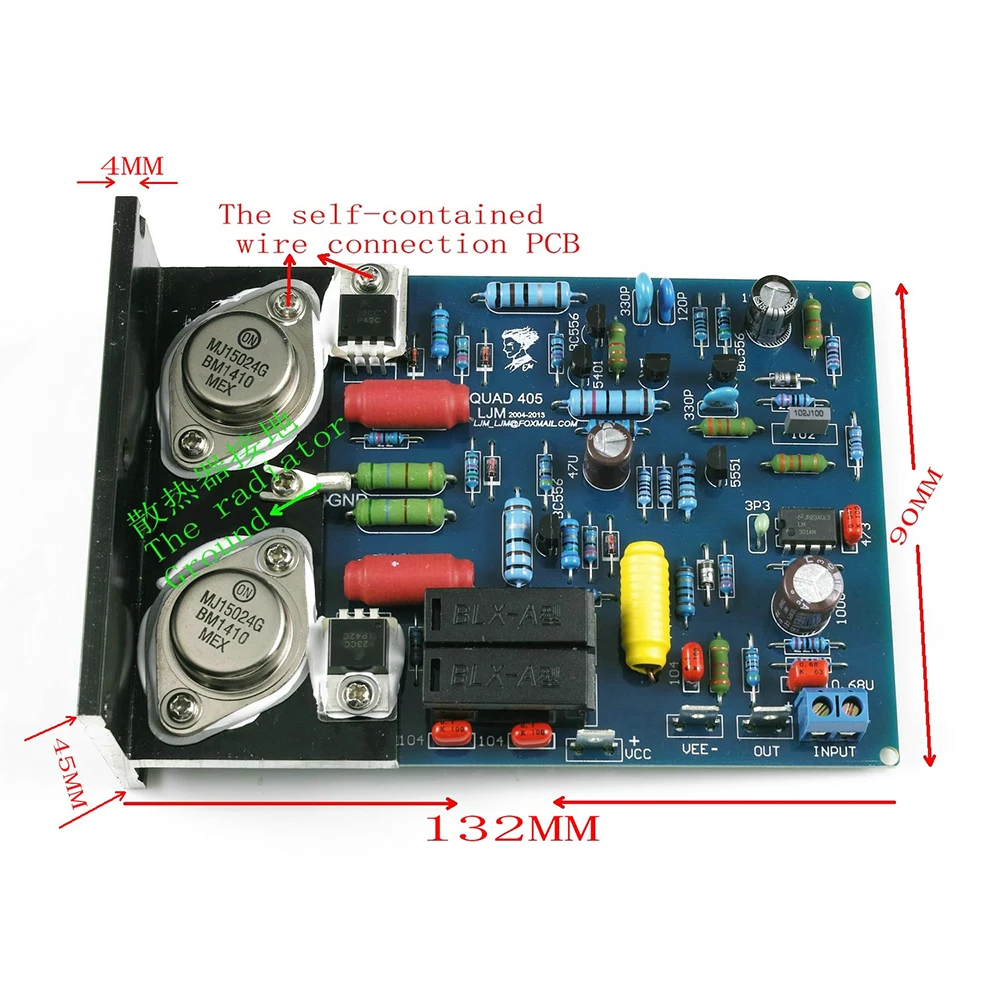 Newest Hifi QUAD-405 CLONE Amplifier board /Pcb/ kit MJ15024+Angle aluminum (2 channel) 100W*2 AMP