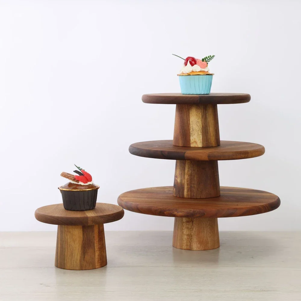 Wood Cake Stand Multiuse Wooden Plate Dessert Stand Afternoon Tea Serving High Tray Cupcake Holder Cakes Table Display Plates Cake Stand Dessert Stand
